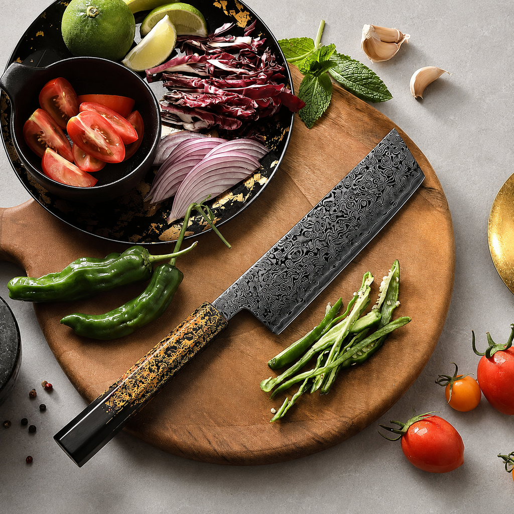 Kurogane - Nakiri Knife Damascus 6.89"