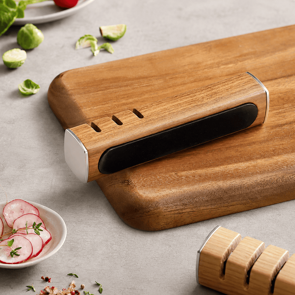 Meito Knives 3-in-1 Knife Sharpener Walnut Wood