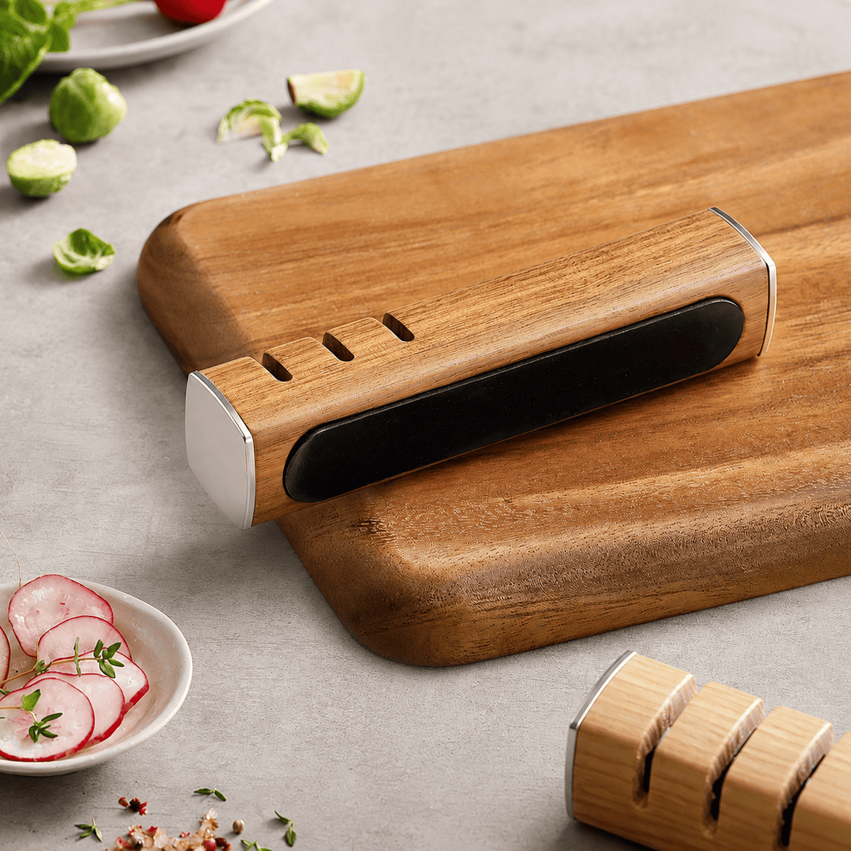 Meito Knives 3-in-1 Knife Sharpener Walnut Wood