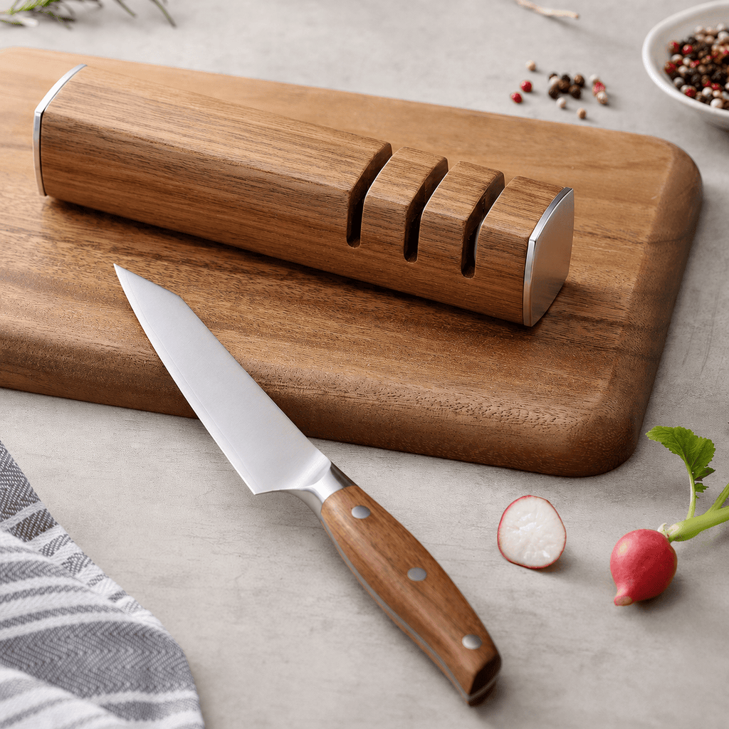 Meito Knives 3-in-1 Knife Sharpener Walnut Wood