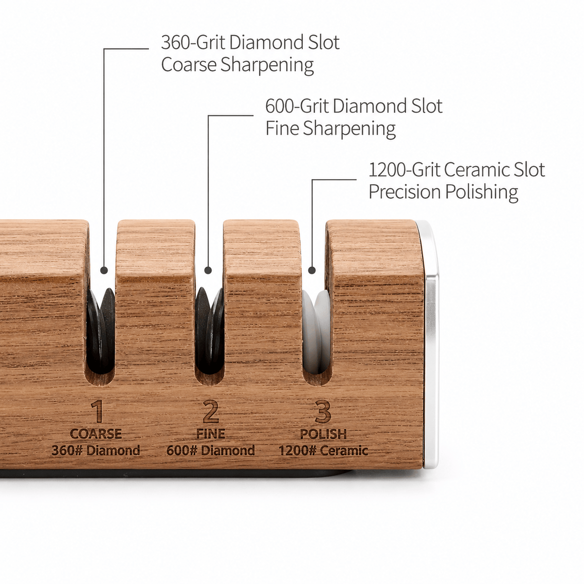 Meito Knives 3-in-1 Knife Sharpener Walnut Wood