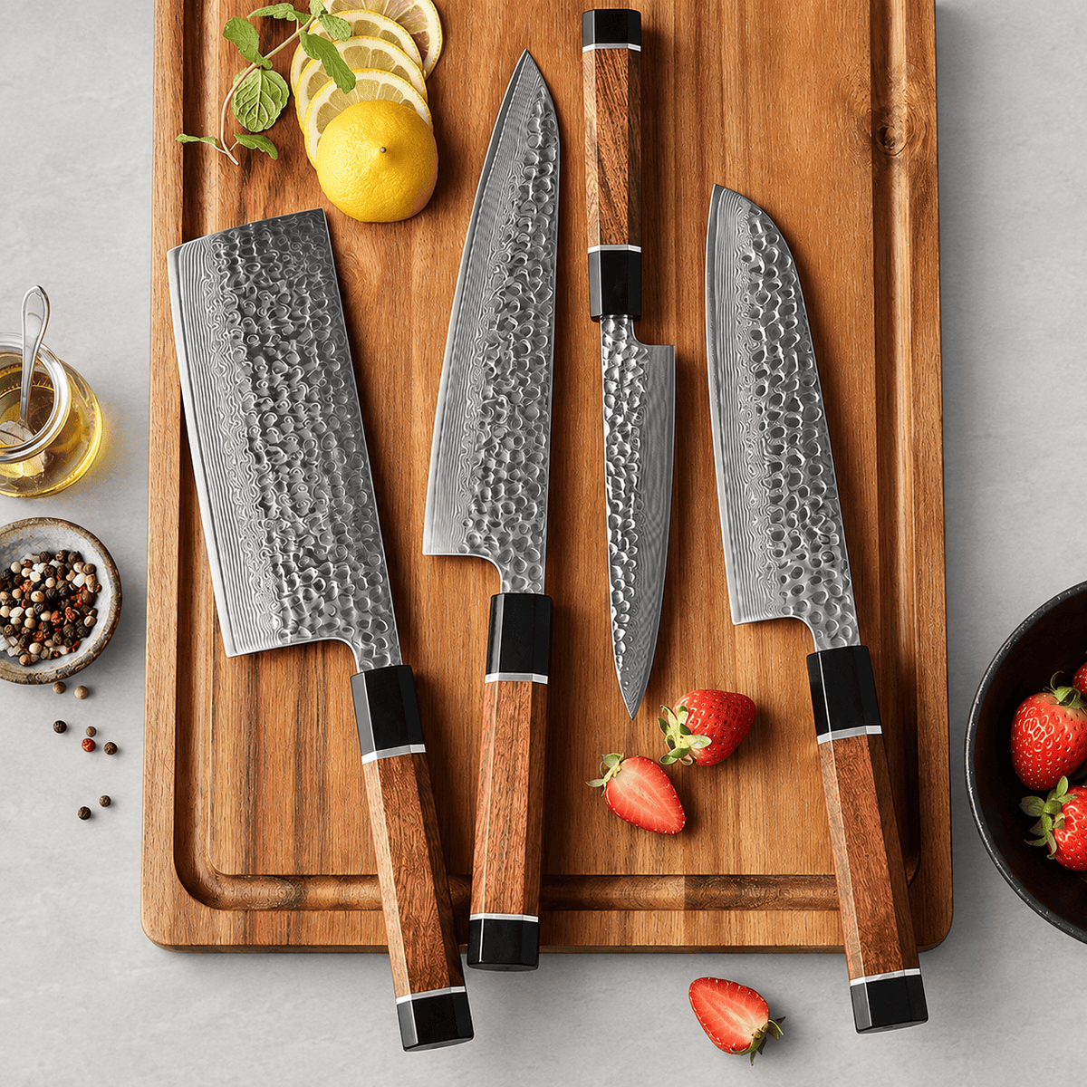 Meito Knives Arashi - 4-Piece Knife Set Damascus
