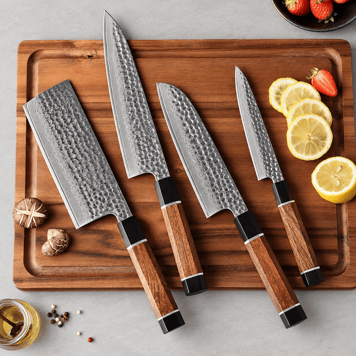 Meito Knives Arashi - 4-Piece Knife Set Damascus
