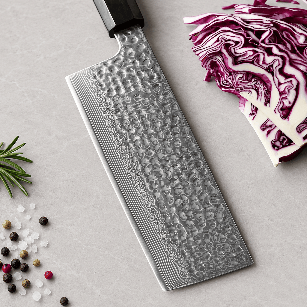Meito Knives Arashi - Nakiri Knife 67-Layer Damascus 6.8"