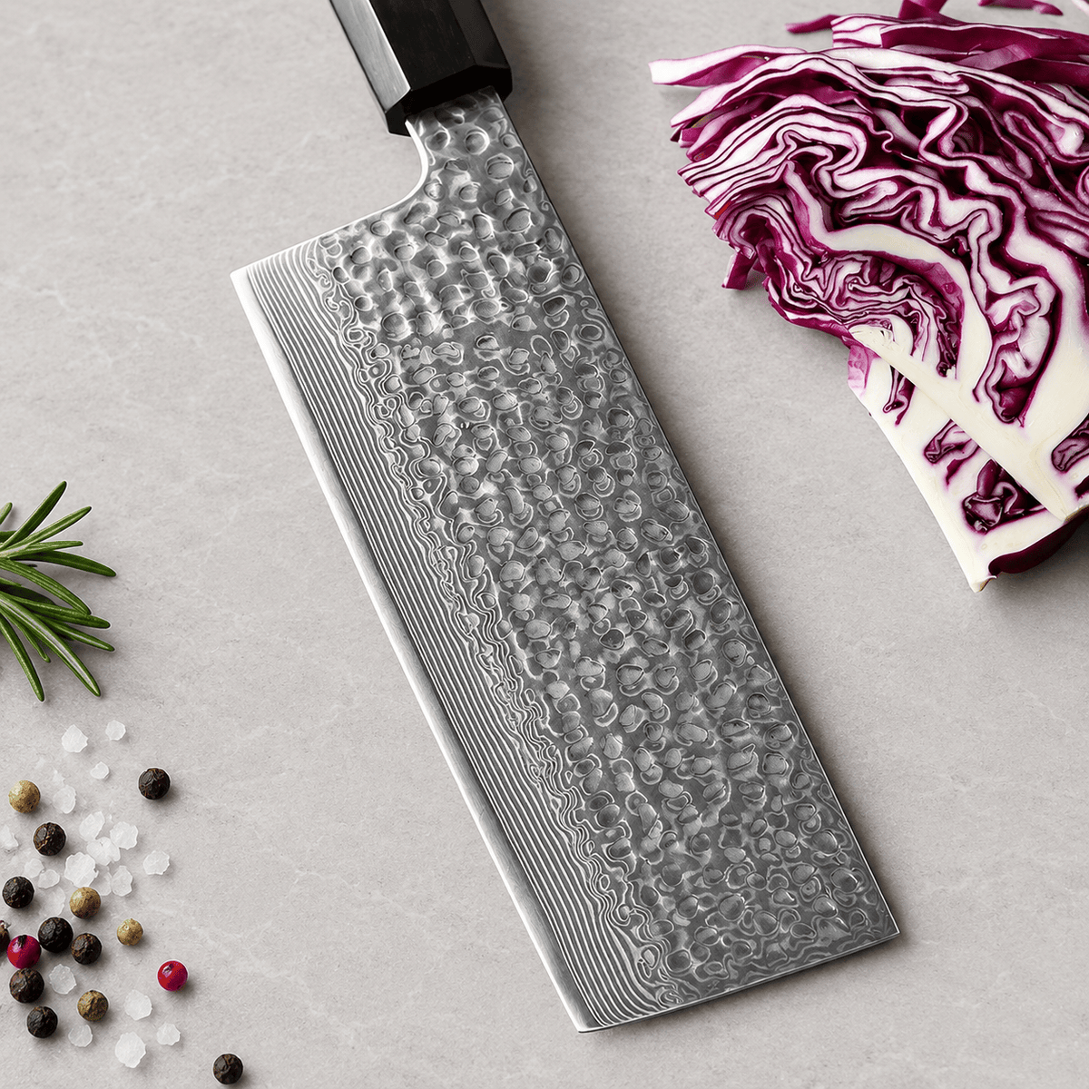 Meito Knives Arashi - Nakiri Knife 67-Layer Damascus 6.8"
