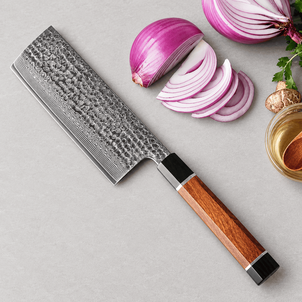Meito Knives Arashi - Nakiri Knife 67-Layer Damascus 6.8"