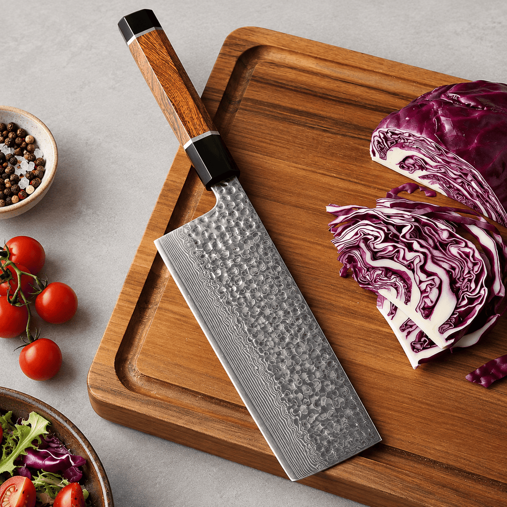 Meito Knives Arashi - Nakiri Knife 67-Layer Damascus 6.8"