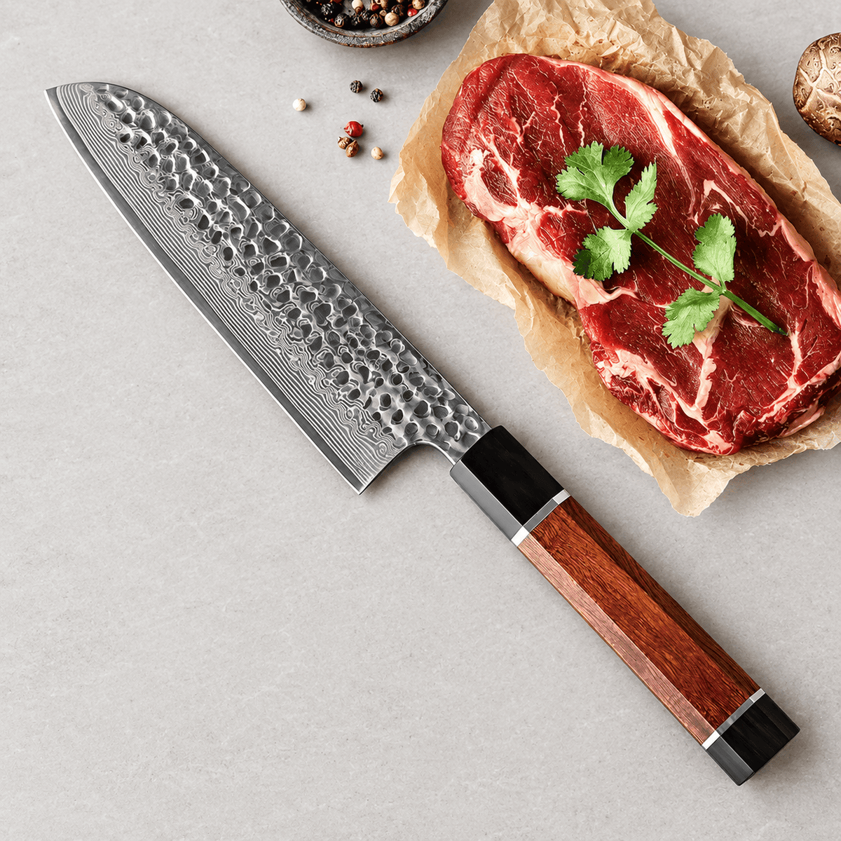 Meito Knives Arashi - Santoku Knife 67-Layer Damascus 7"