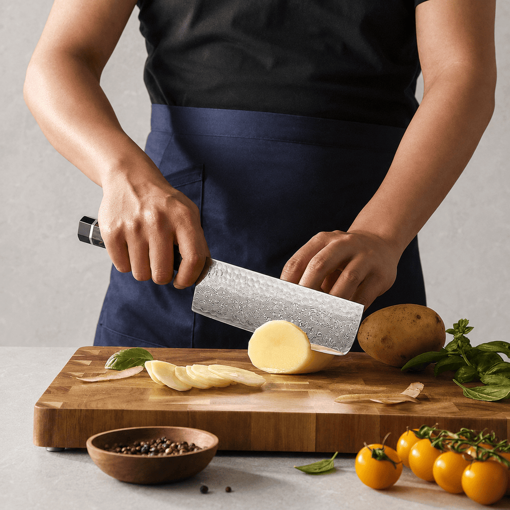 Meito Knives Enjin - Nakiri Knife Damascus 7"