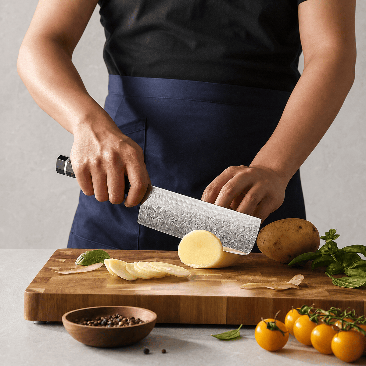 Meito Knives Enjin - Nakiri Knife Damascus 7"