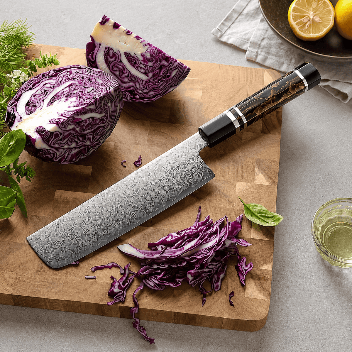 Meito Knives Enjin - Nakiri Knife Damascus 7"