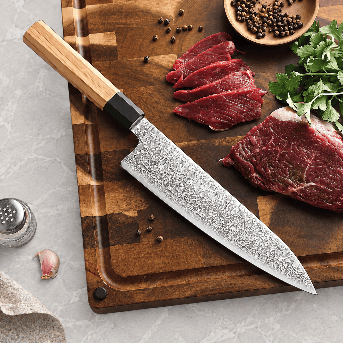 Meito Knives Kaede - Chef Knife Damascus 8.5"