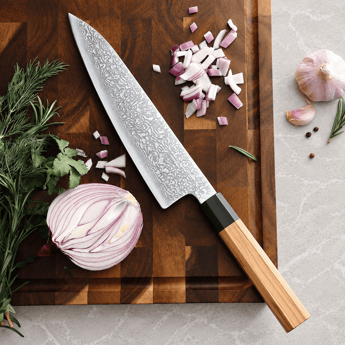 Meito Knives Kaede - Chef Knife Damascus 8.5"