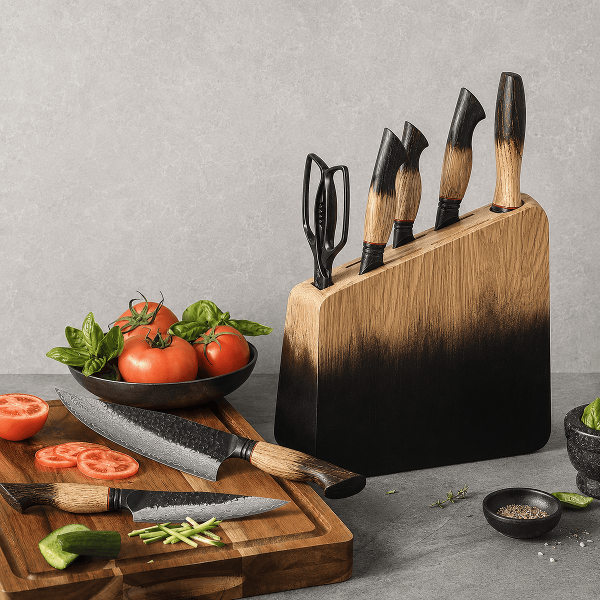 Meito Knives Kogarashi - 8-Piece Knife Block Set 67-Layer Damascus