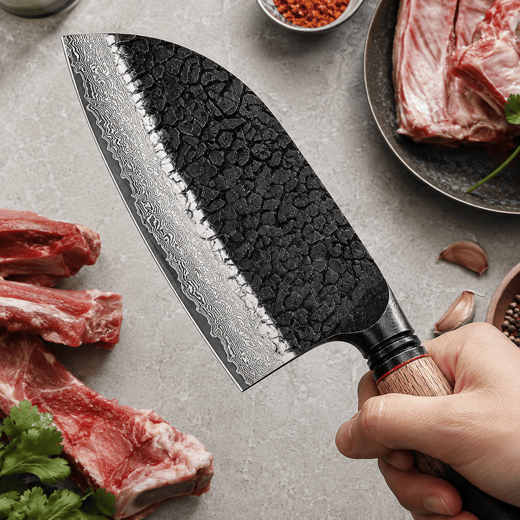 Meito Knives Kogarashi - Bone Chopper Knife Damascus 7.3"