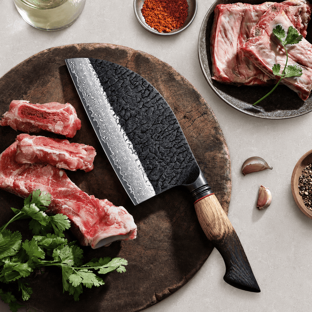 Meito Knives Kogarashi - Bone Chopper Knife Damascus 7.3"