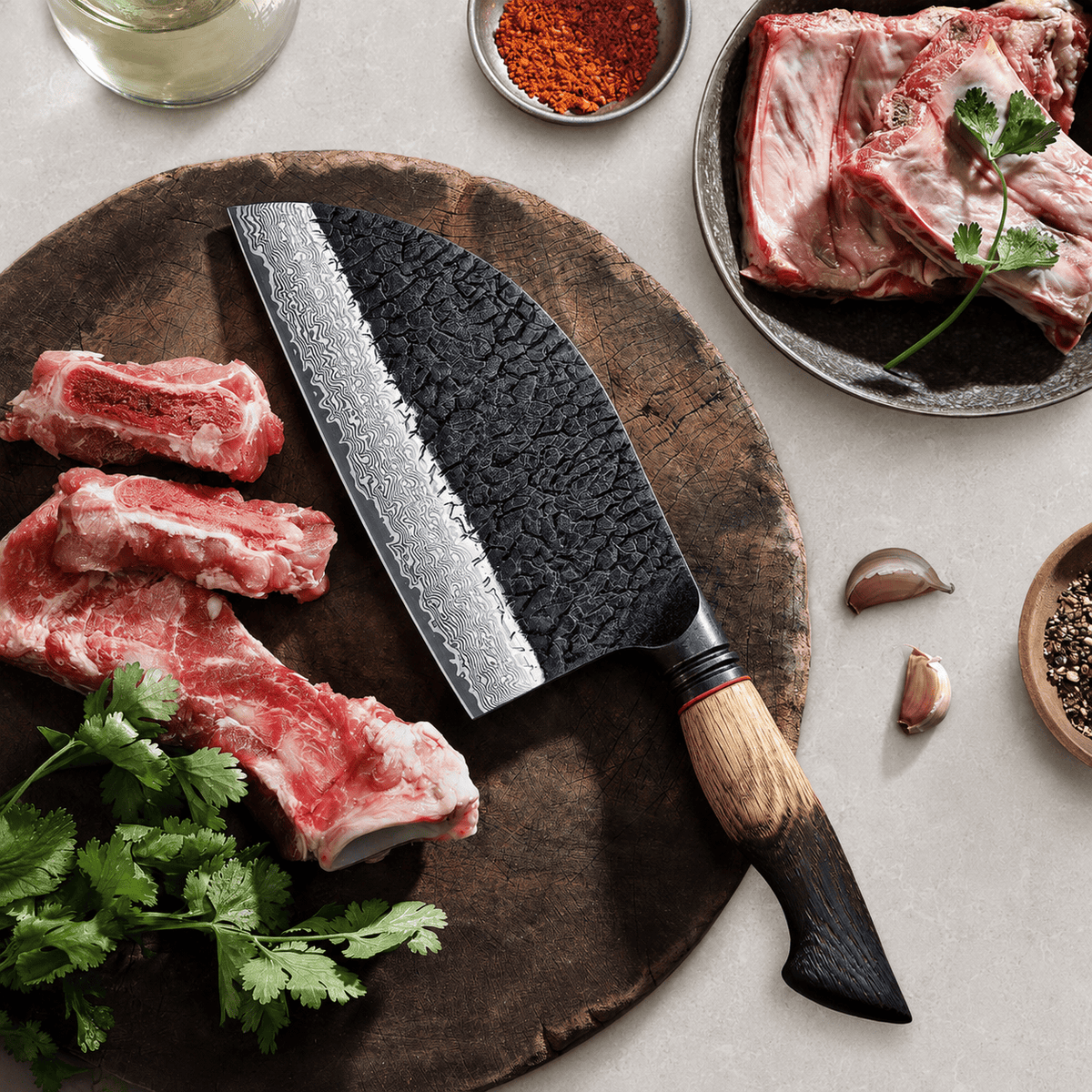 Meito Knives Kogarashi - Bone Chopper Knife Damascus 7.3"