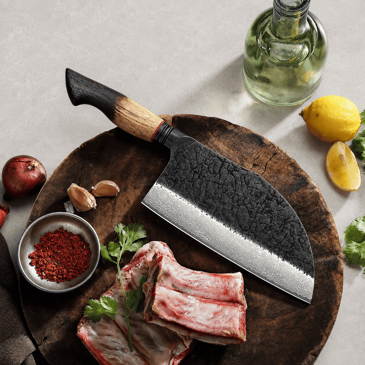 Meito Knives Kogarashi - Bone Chopper Knife Damascus 7.3"