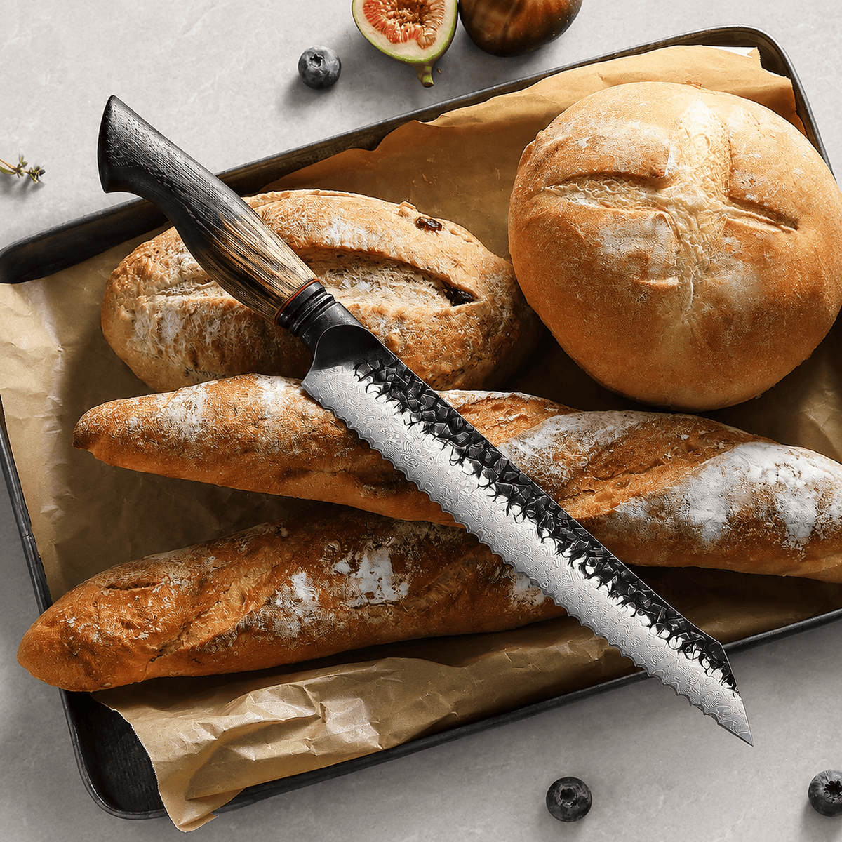 Meito Knives Kogarashi - Bread Knife Damascus 8"