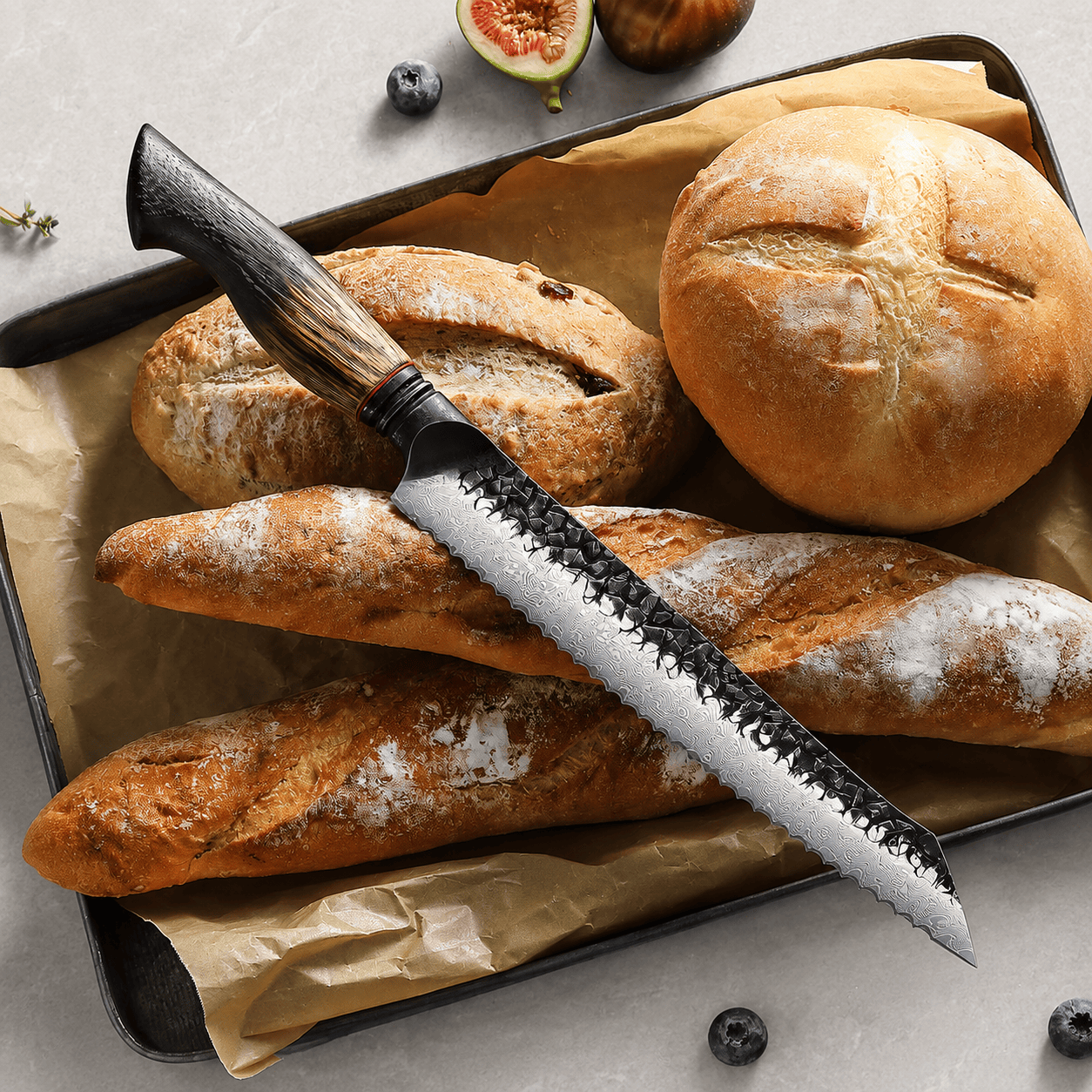 Meito Knives Kogarashi - Bread Knife Damascus 8"