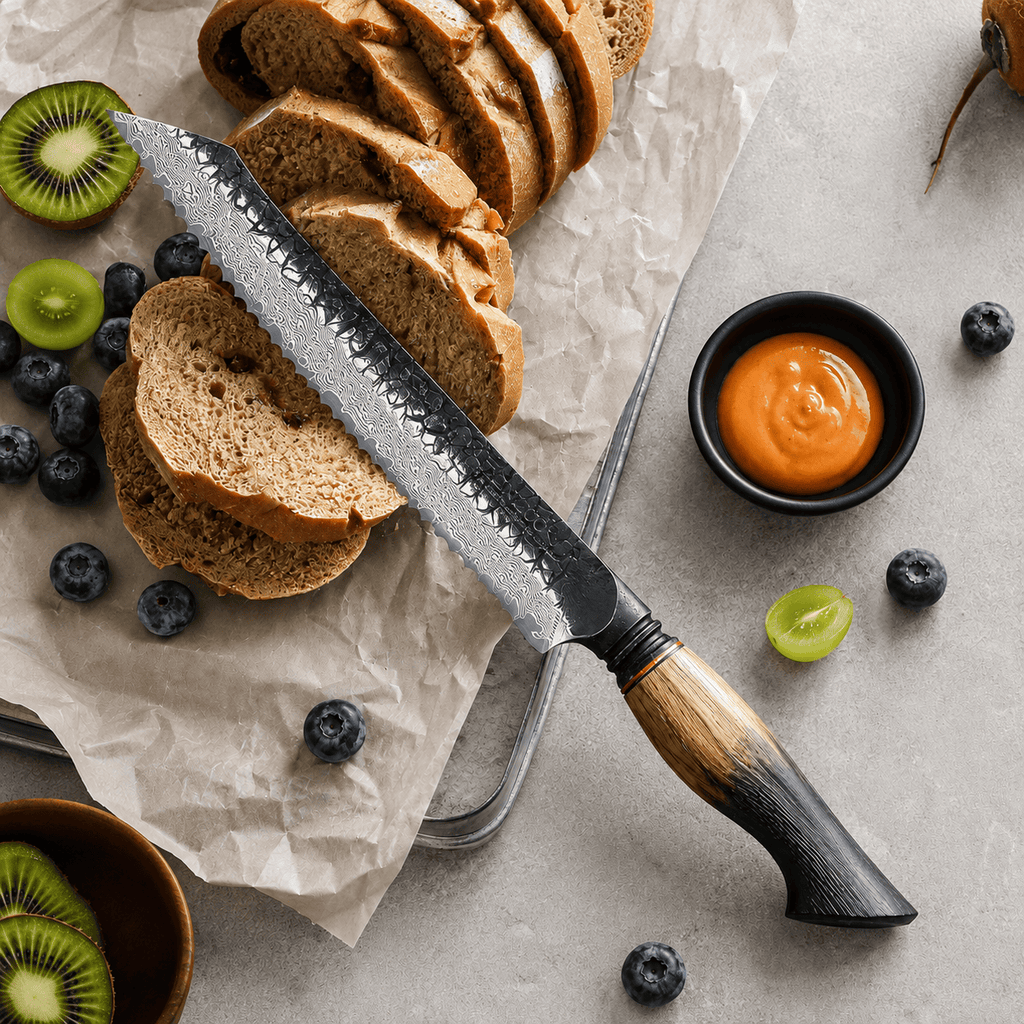 Meito Knives Kogarashi - Bread Knife Damascus 8"