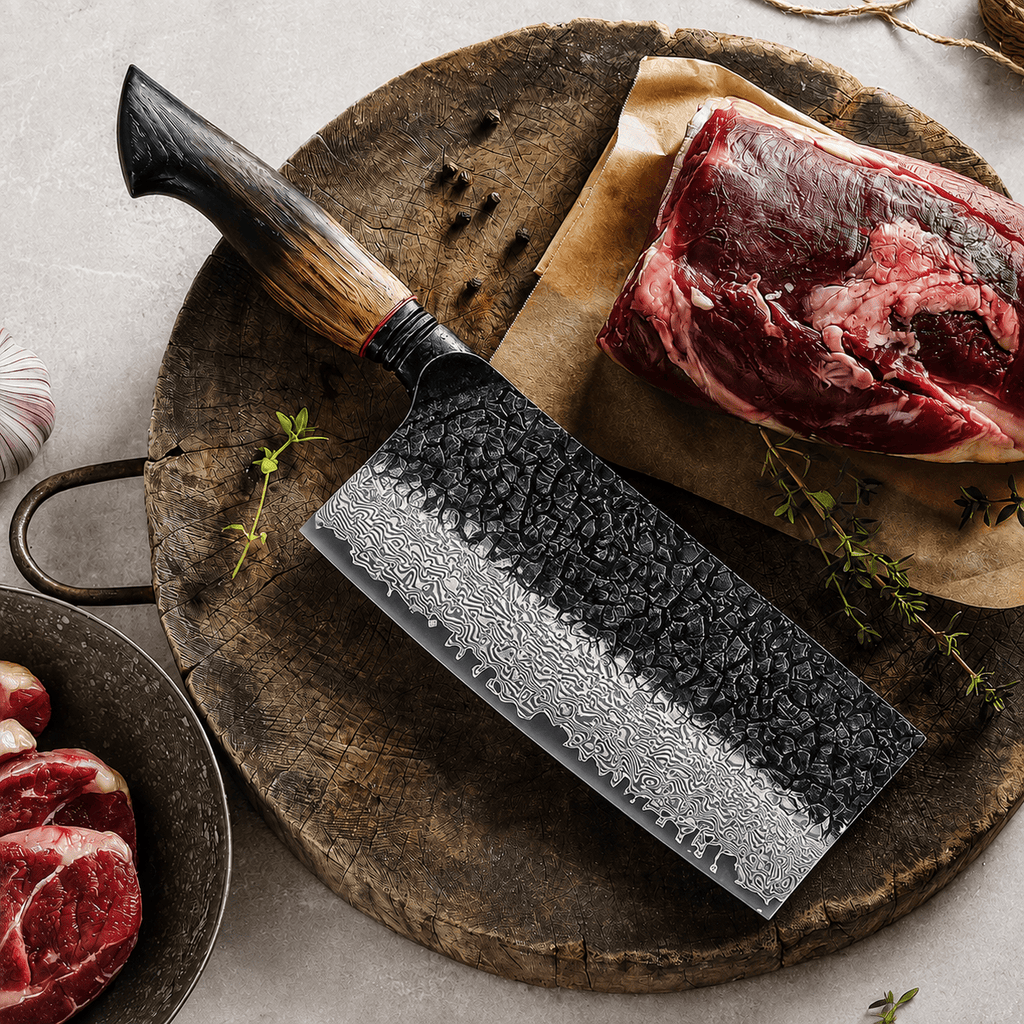 Meito Knives Kogarashi - Cleaver Knife Damascus 7"