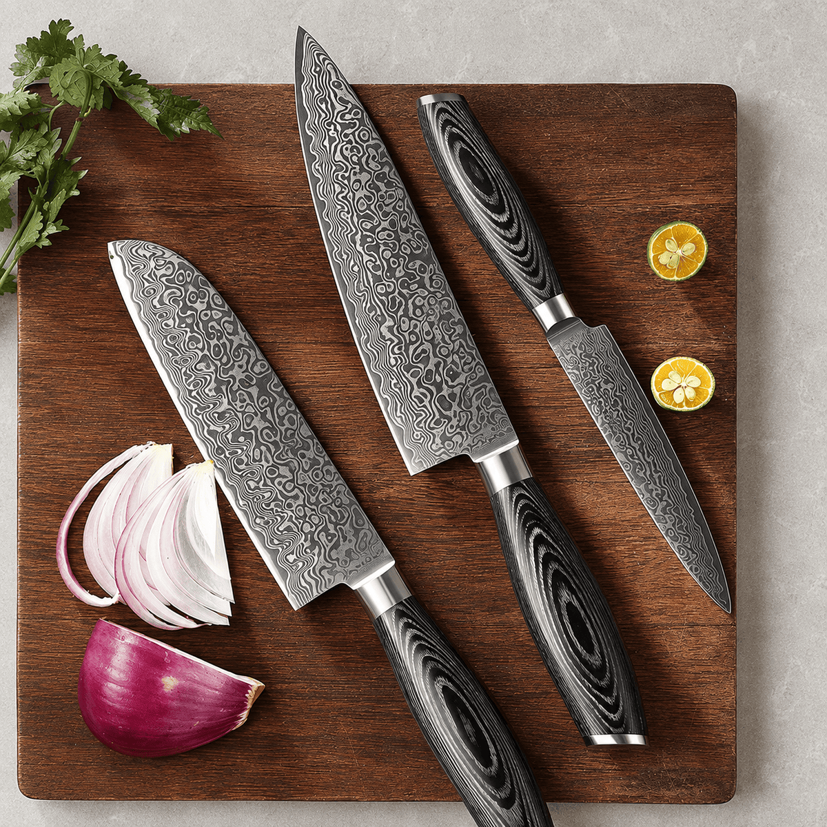 Meito Knives Nenrin - 3-Piece Knife Set 67-Layer Damascus
