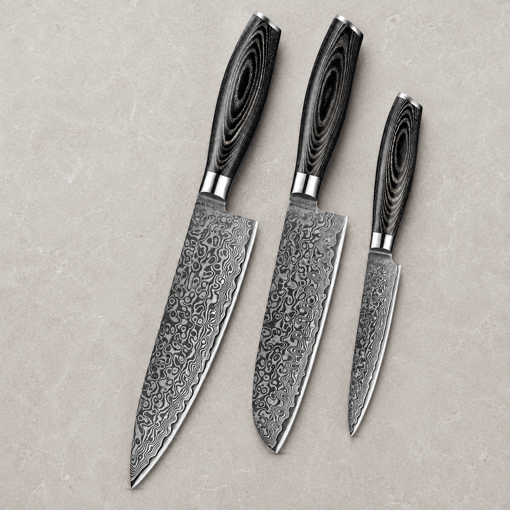 Meito Knives Nenrin - 3-Piece Knife Set 67-Layer Damascus