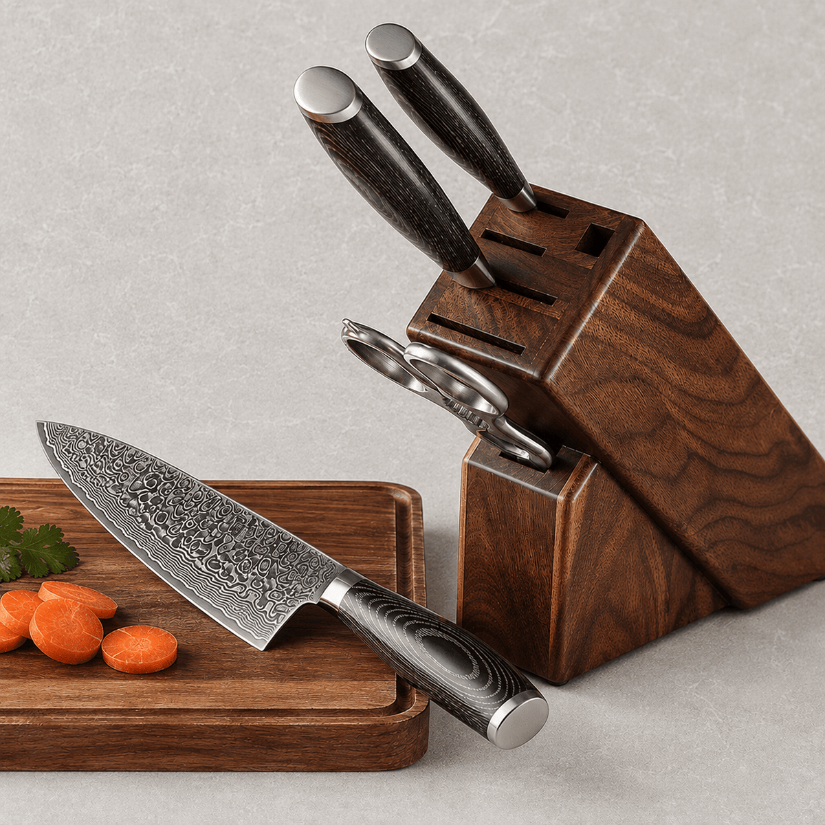 Meito Knives Nenrin - 5-Piece Knife Block Set 67-Layer Damascus