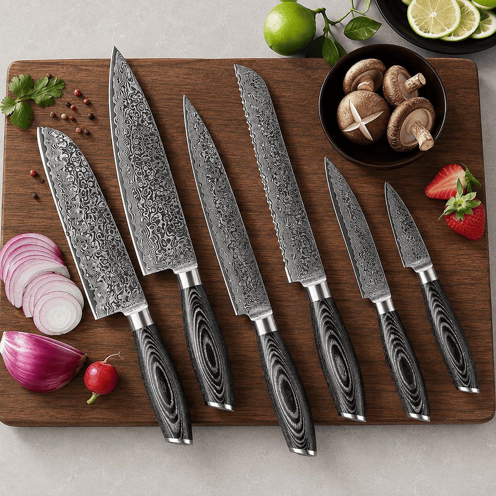 Meito Knives Nenrin - 6-Piece Knife Set 67-Layer Damascus