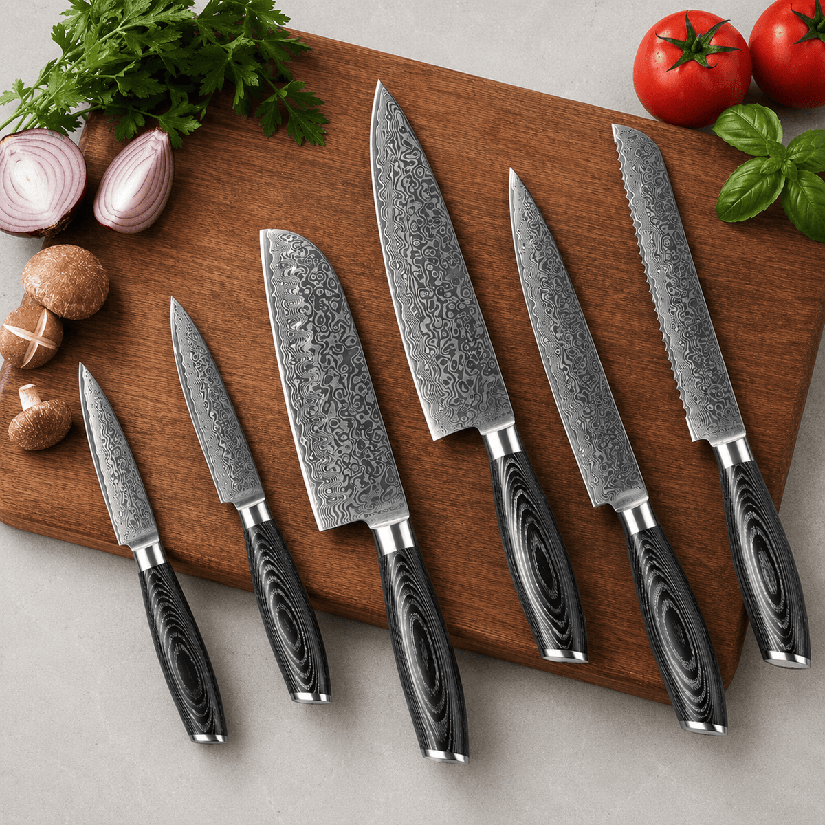 Meito Knives Nenrin - 6-Piece Knife Set 67-Layer Damascus