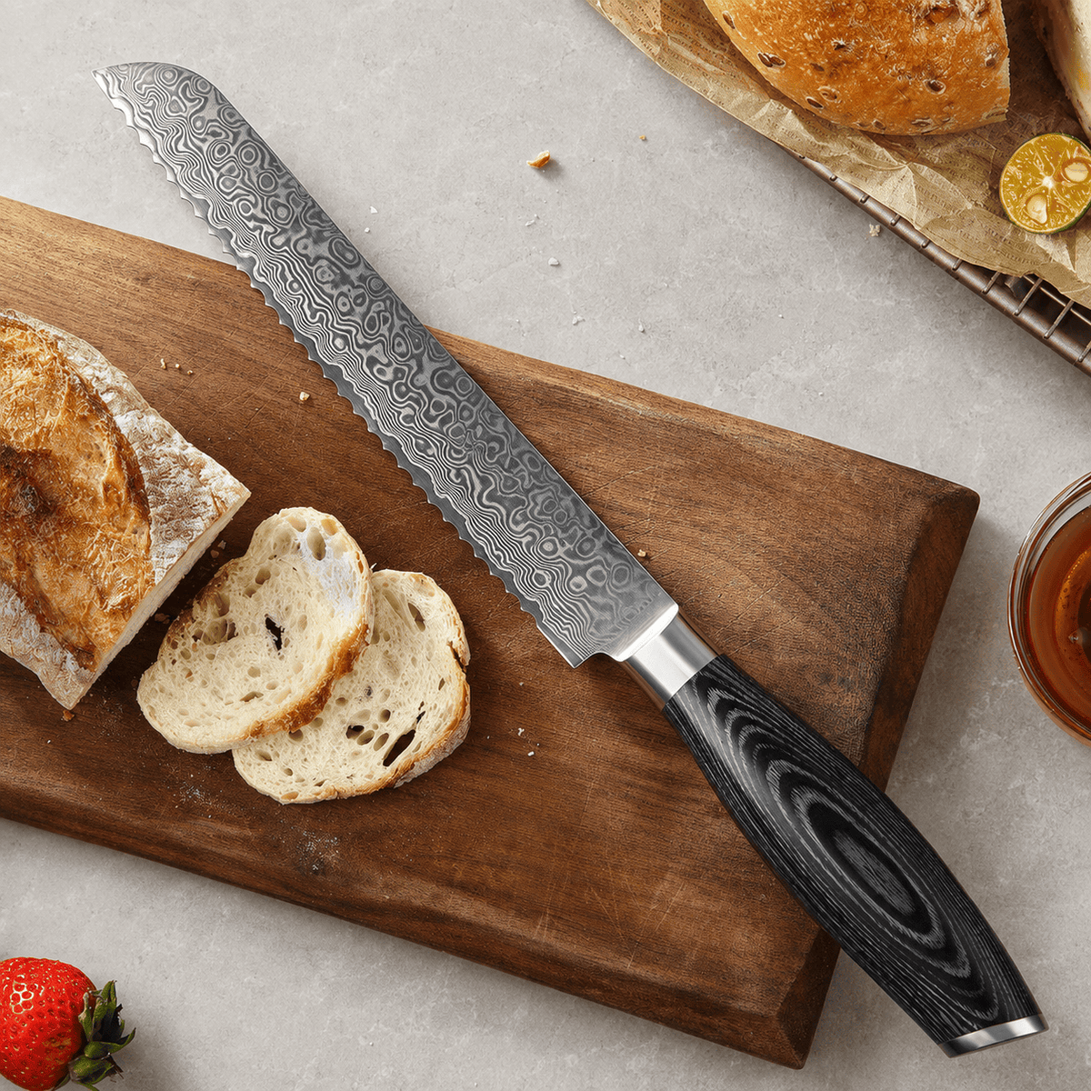 Meito Knives Nenrin - Bread Knife 67-Layer Damascus 8"