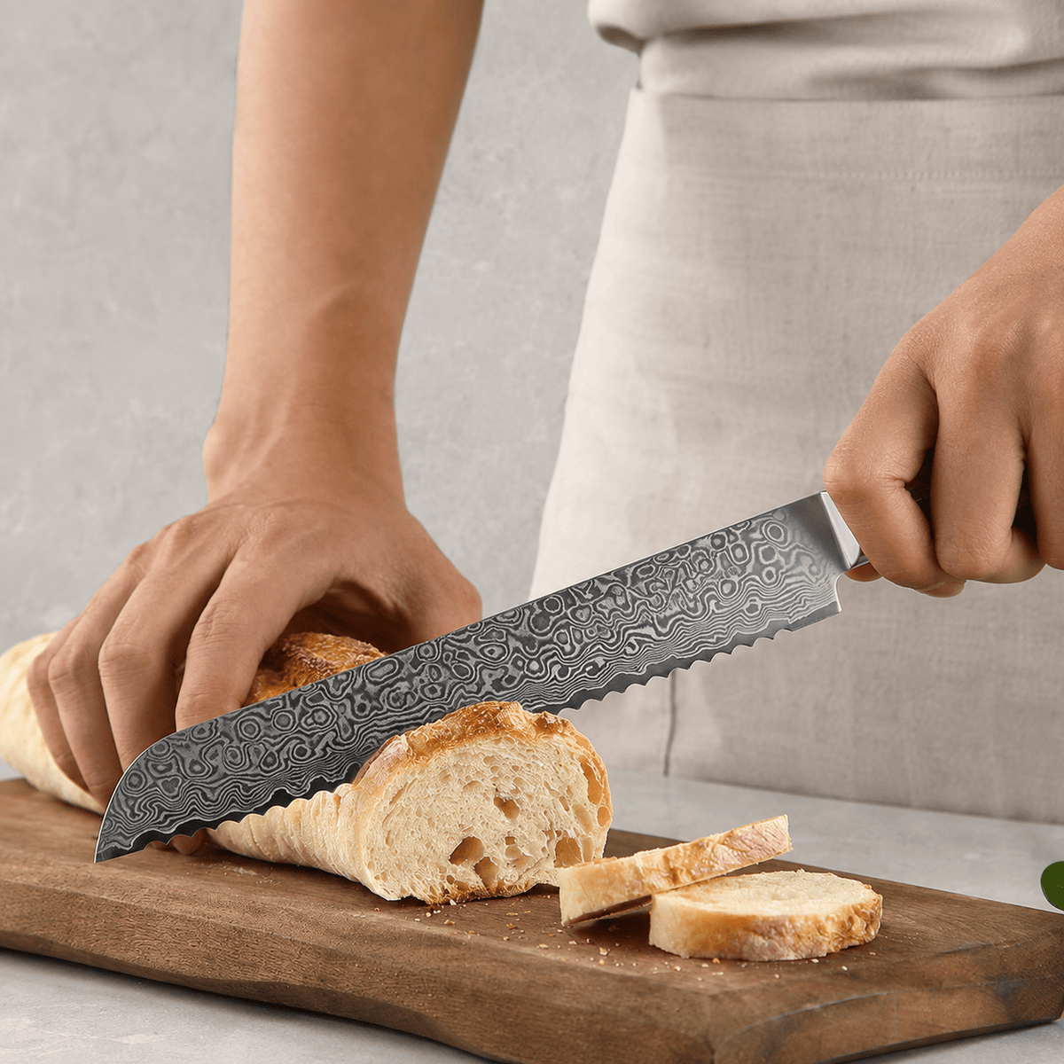 Meito Knives Nenrin - Bread Knife 67-Layer Damascus 8"