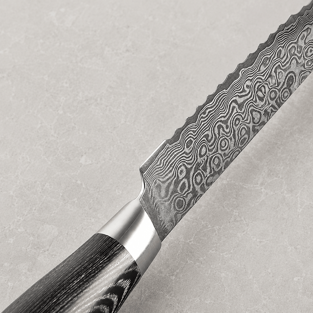 Meito Knives Nenrin - Bread Knife 67-Layer Damascus 8"
