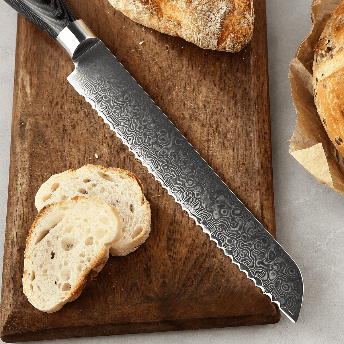 Meito Knives Nenrin - Bread Knife 67-Layer Damascus 8"