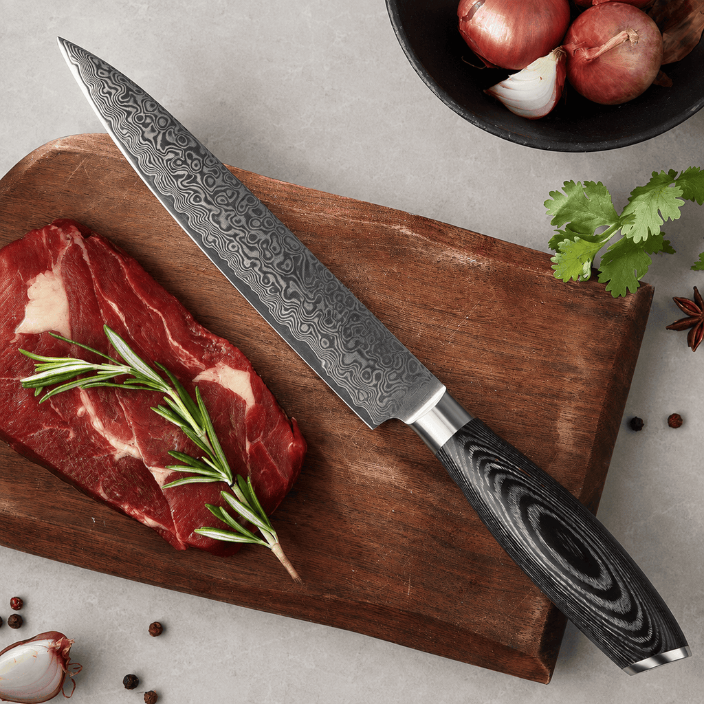Meito Knives Nenrin - Carving Knife 67-Layer Damascus 8"