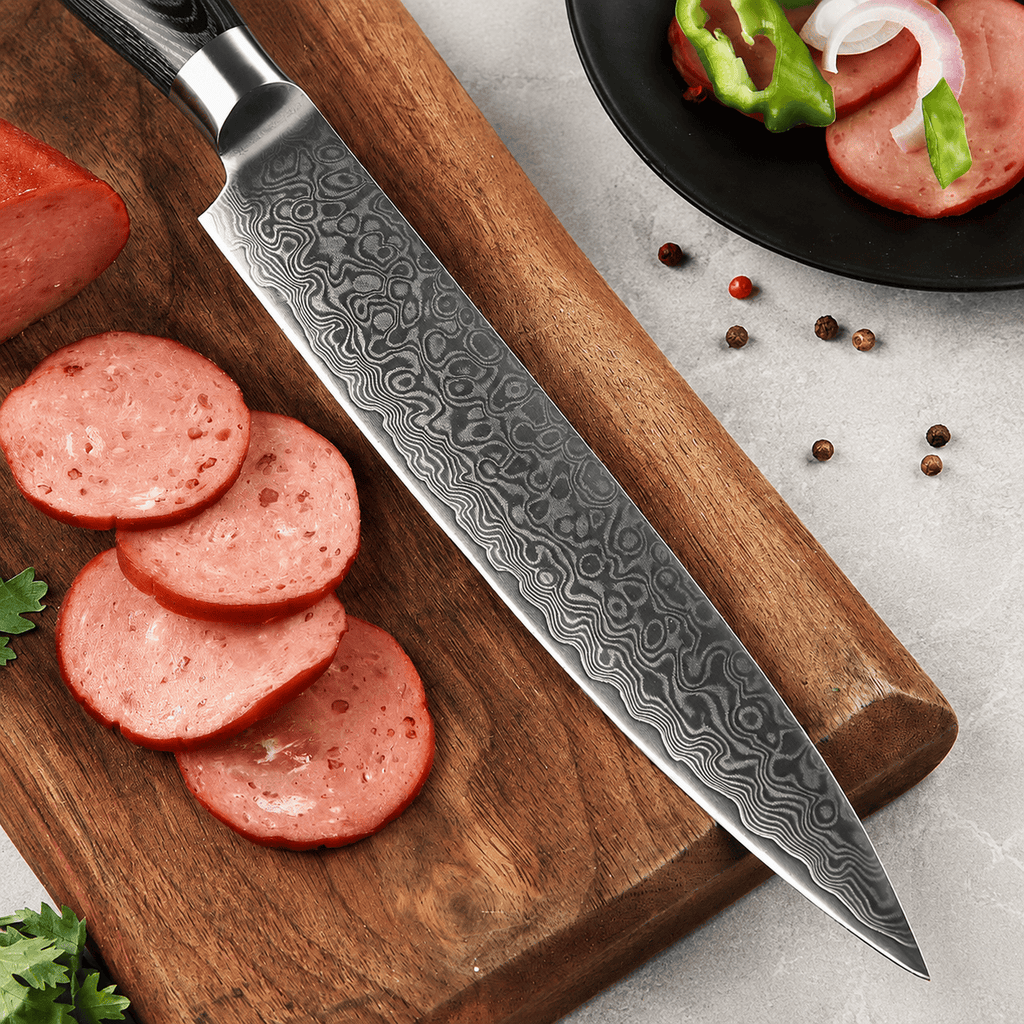 Meito Knives Nenrin - Carving Knife 67-Layer Damascus 8"