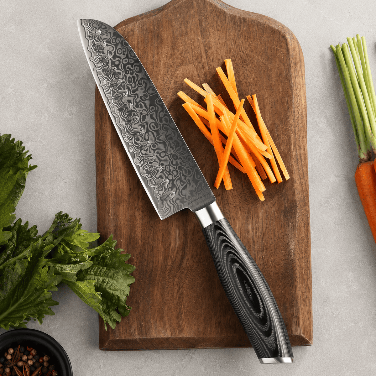 Meito Knives Nenrin - Santoku Knife Damascus 7"