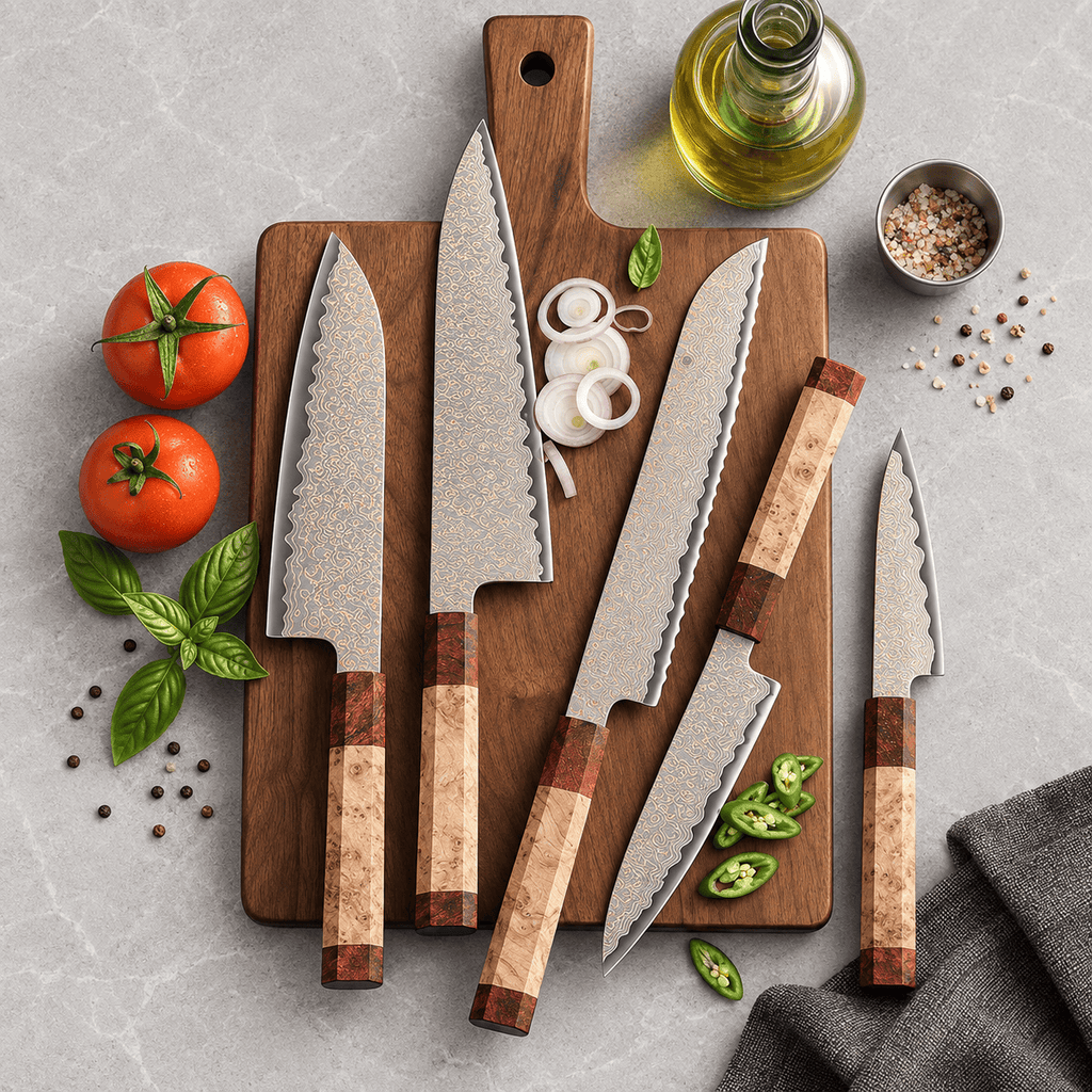 Meito Knives Ryūsui - 5-Piece Chef Knife Set 37-Layer Damascus