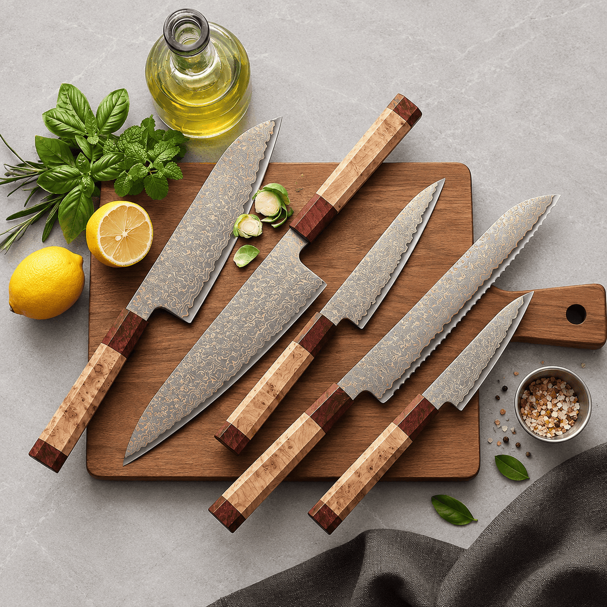 Meito Knives Ryūsui - 5-Piece Chef Knife Set 37-Layer Damascus