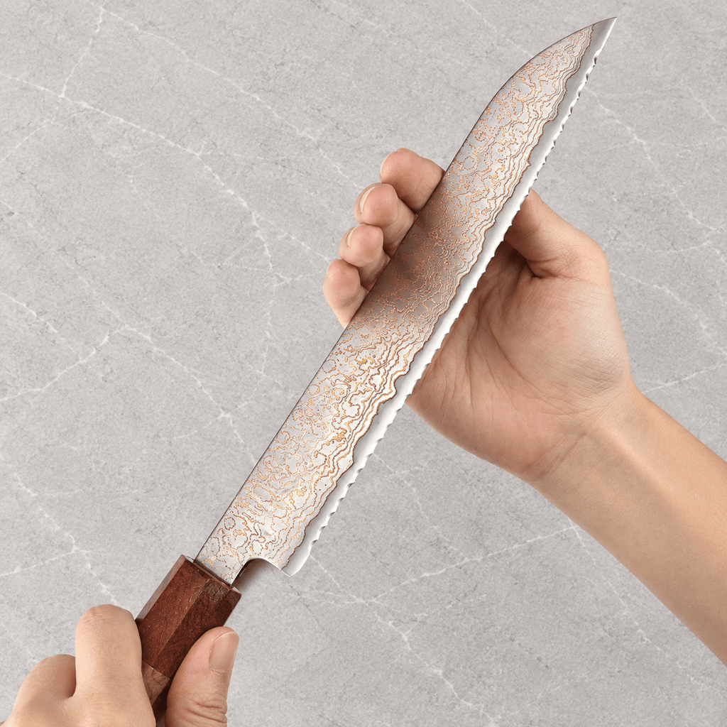 Meito Knives Ryūsui - Bread Knife Damascus 8.7"
