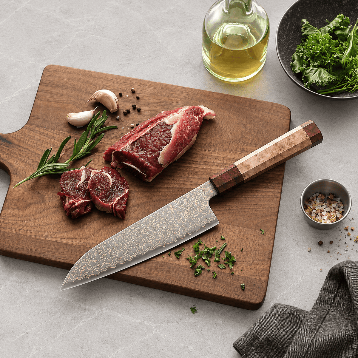 Meito Knives Ryūsui - Santoku Knife Damascus 7.2"